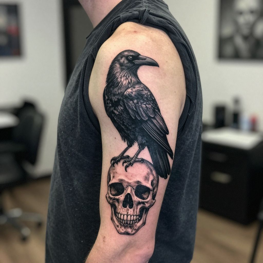 Skull and Raven tattoo idea