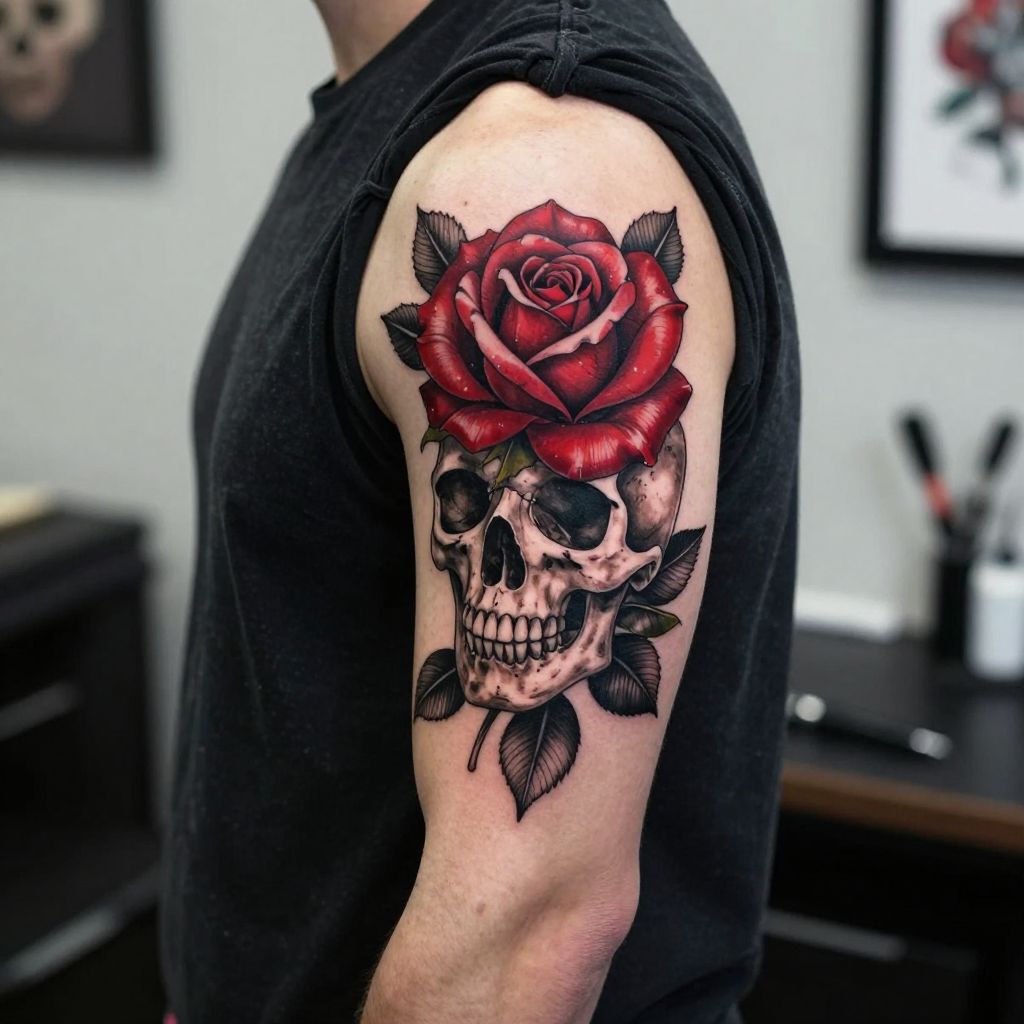 Rose and Skull Combo tattoo idea