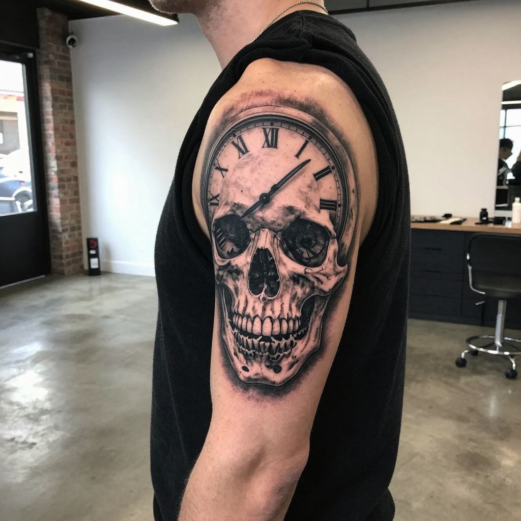 Skull With Clock tattoo idea