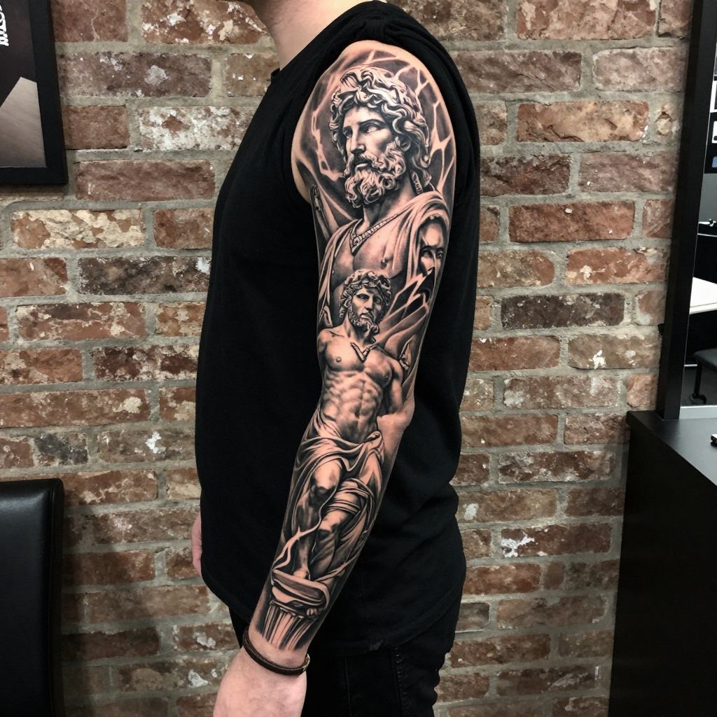 Greek mythology sleeve tattoo idea for men