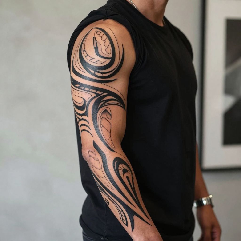 Tribal sleeve tattoo idea for men