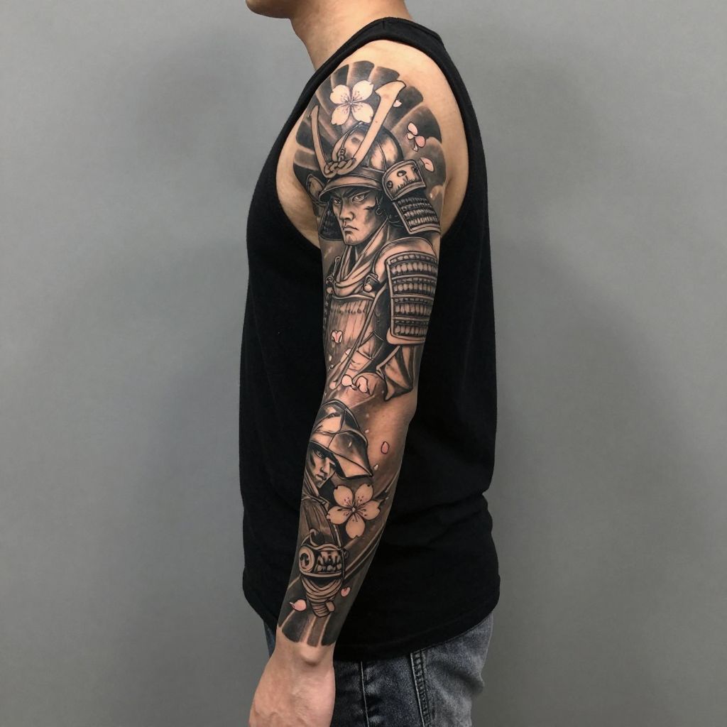Samurai sleeve tattoo idea for men