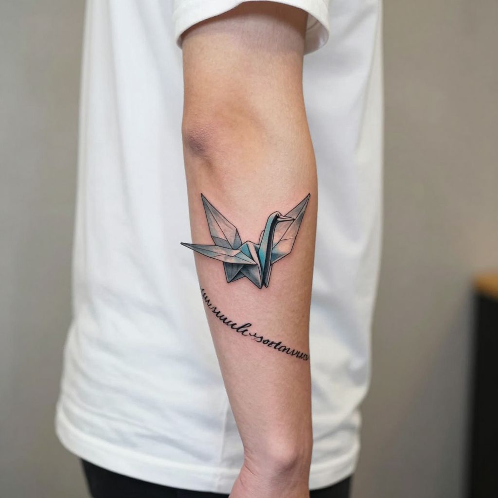 Origami Crane with Son’s Name in Script