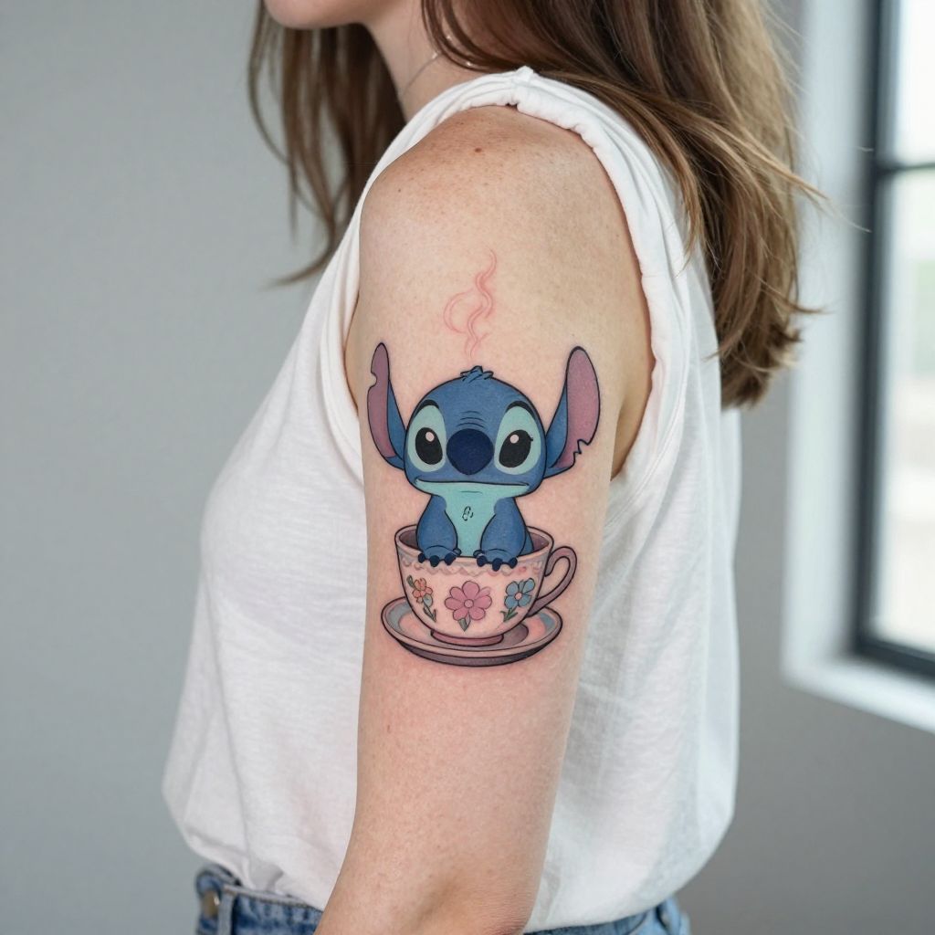 Stitch in a Teacup Tattoo