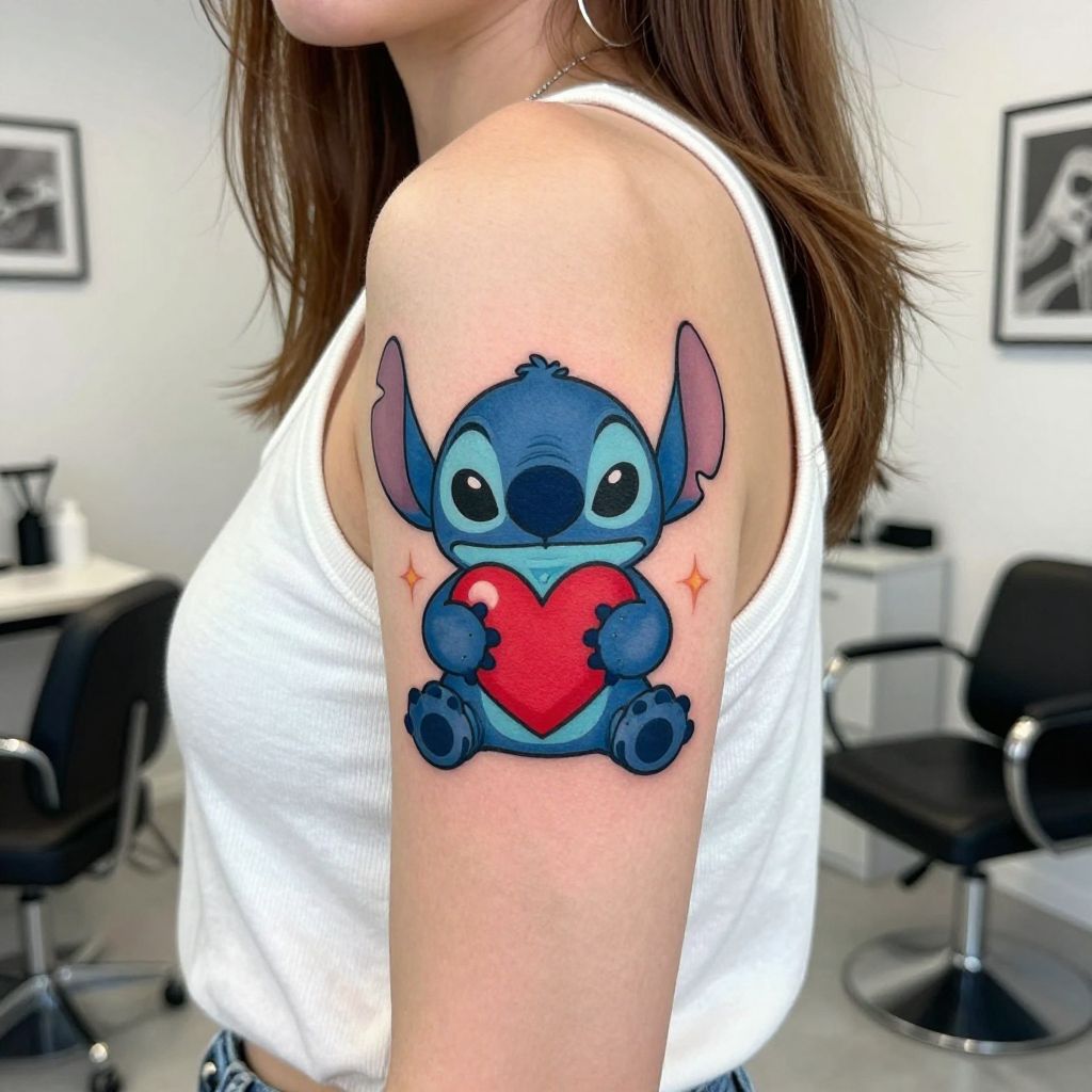 Stitch Holding a Heart Tattoo