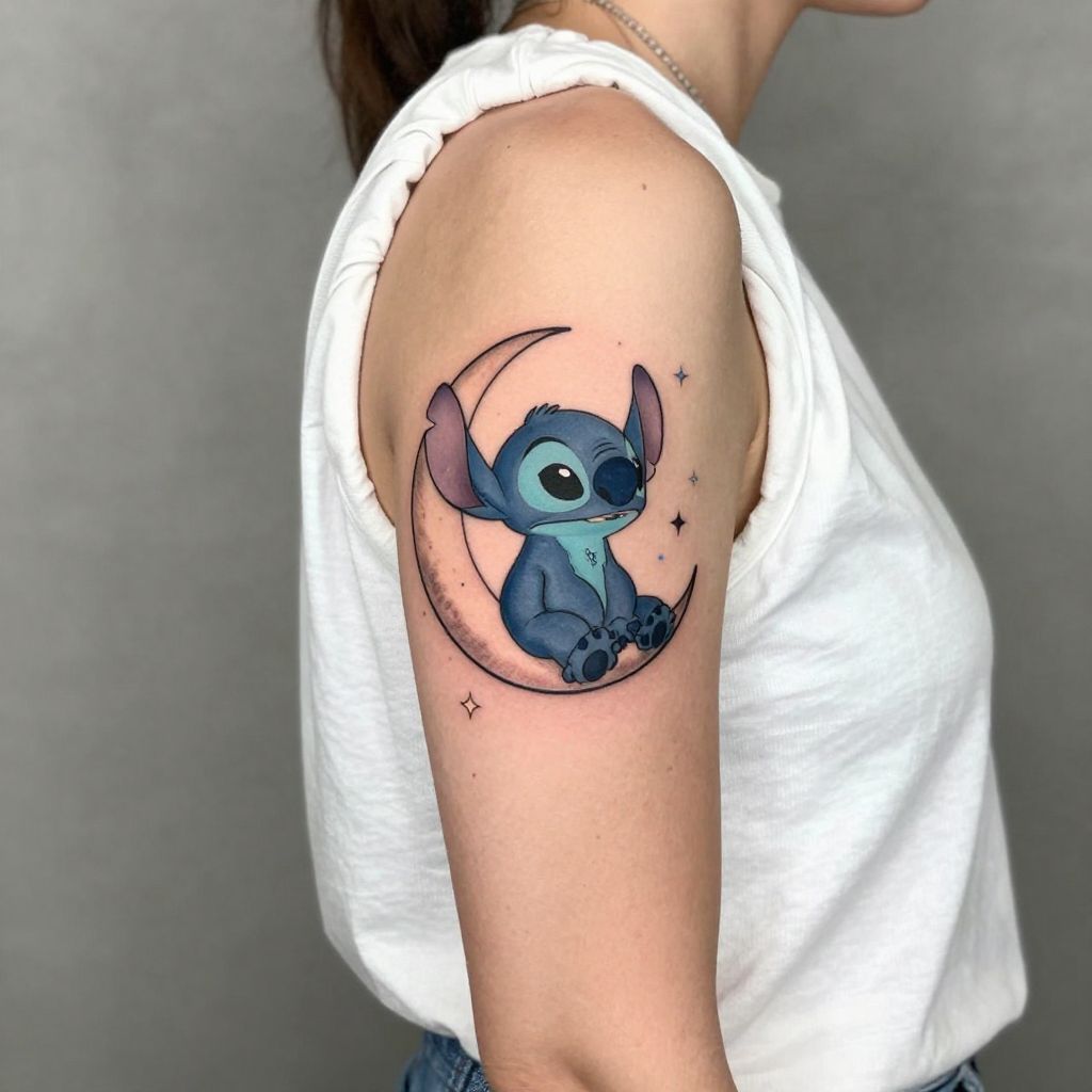 Stitch on the Moon Tattoo