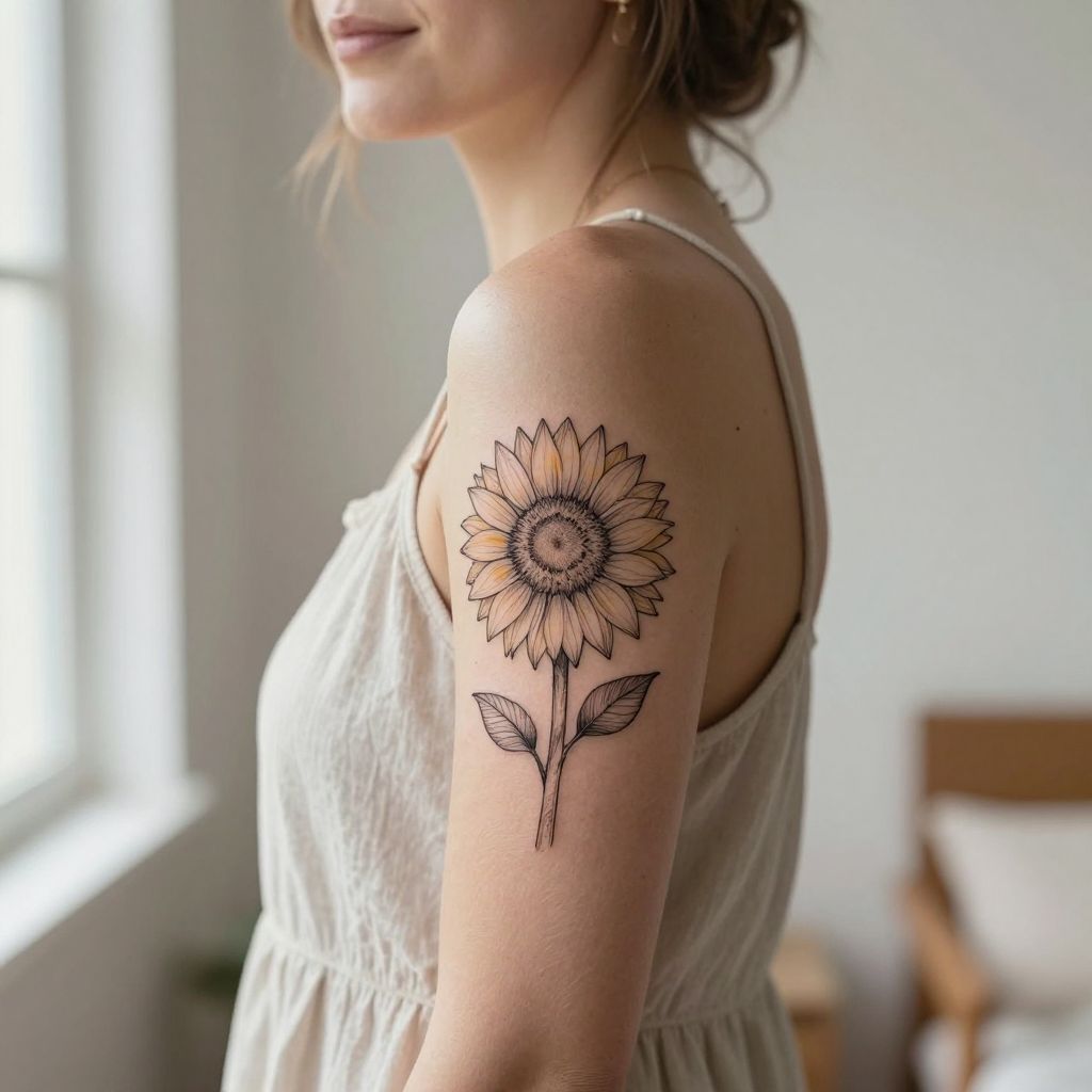 Fine Line Single Sunflower tattoo idea