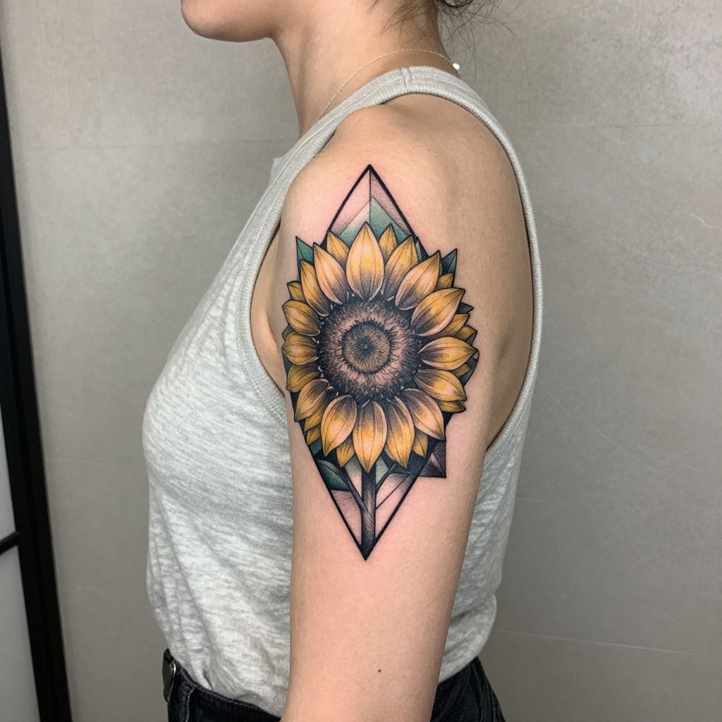 Geometric Sunflower tattoo idea