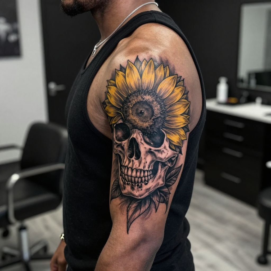 Sunflower Skull Tattoo idea