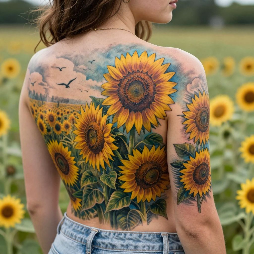 Sunflower Field Scene tattoo idea