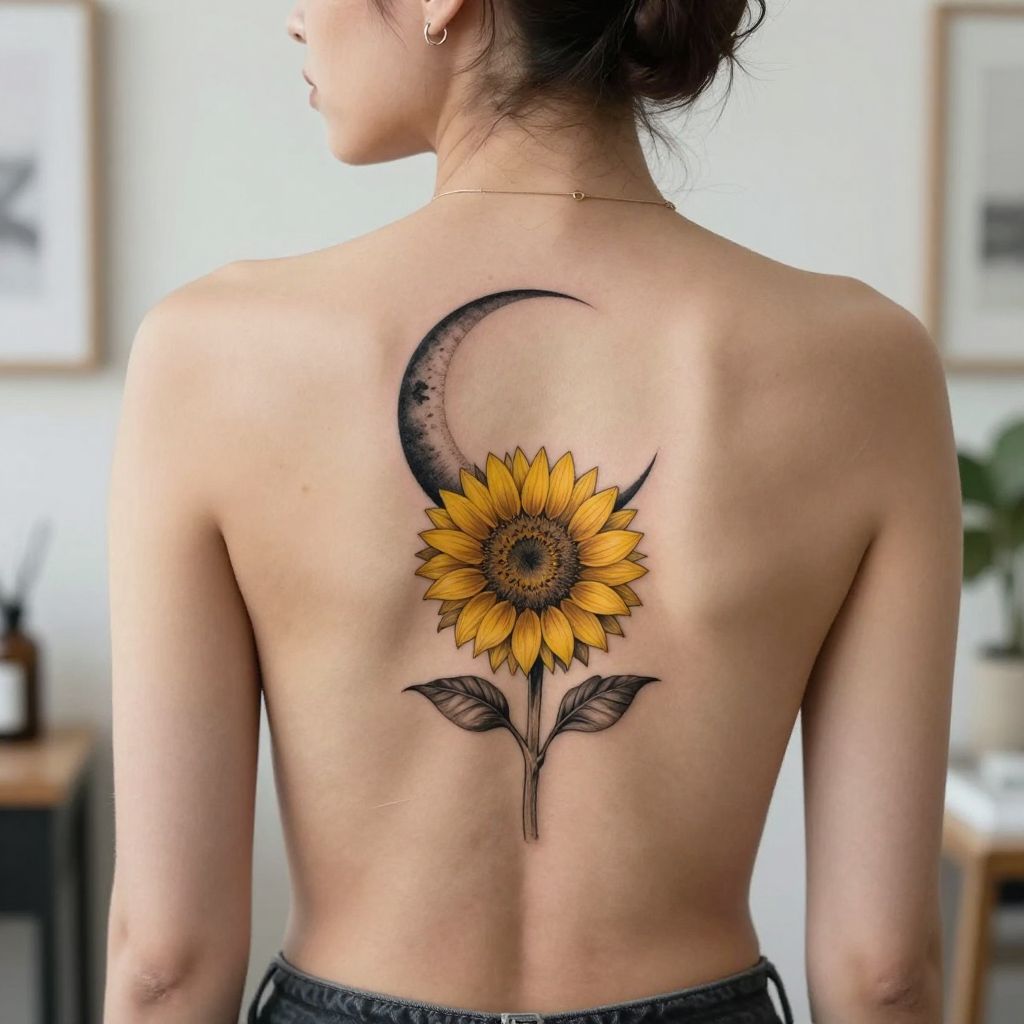 Sunflower And Moon Combo tattoo idea