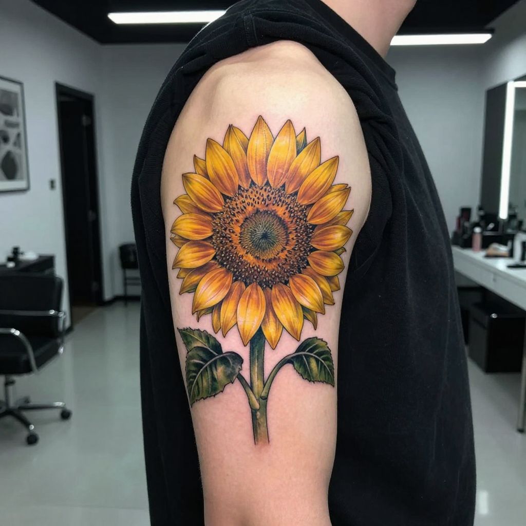 Realistic Sunflower Sleeve Starter tattoo idea