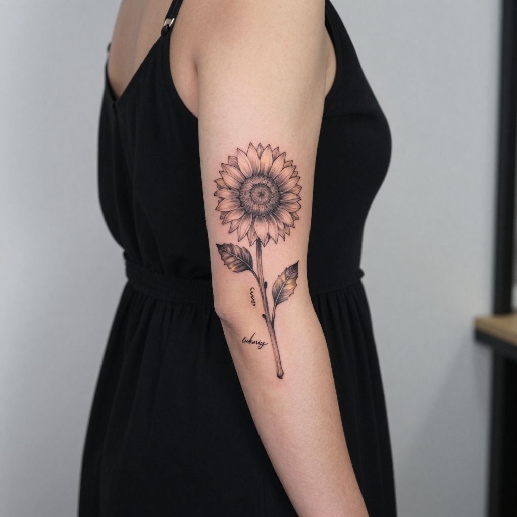 Sunflower With Names tattoo idea