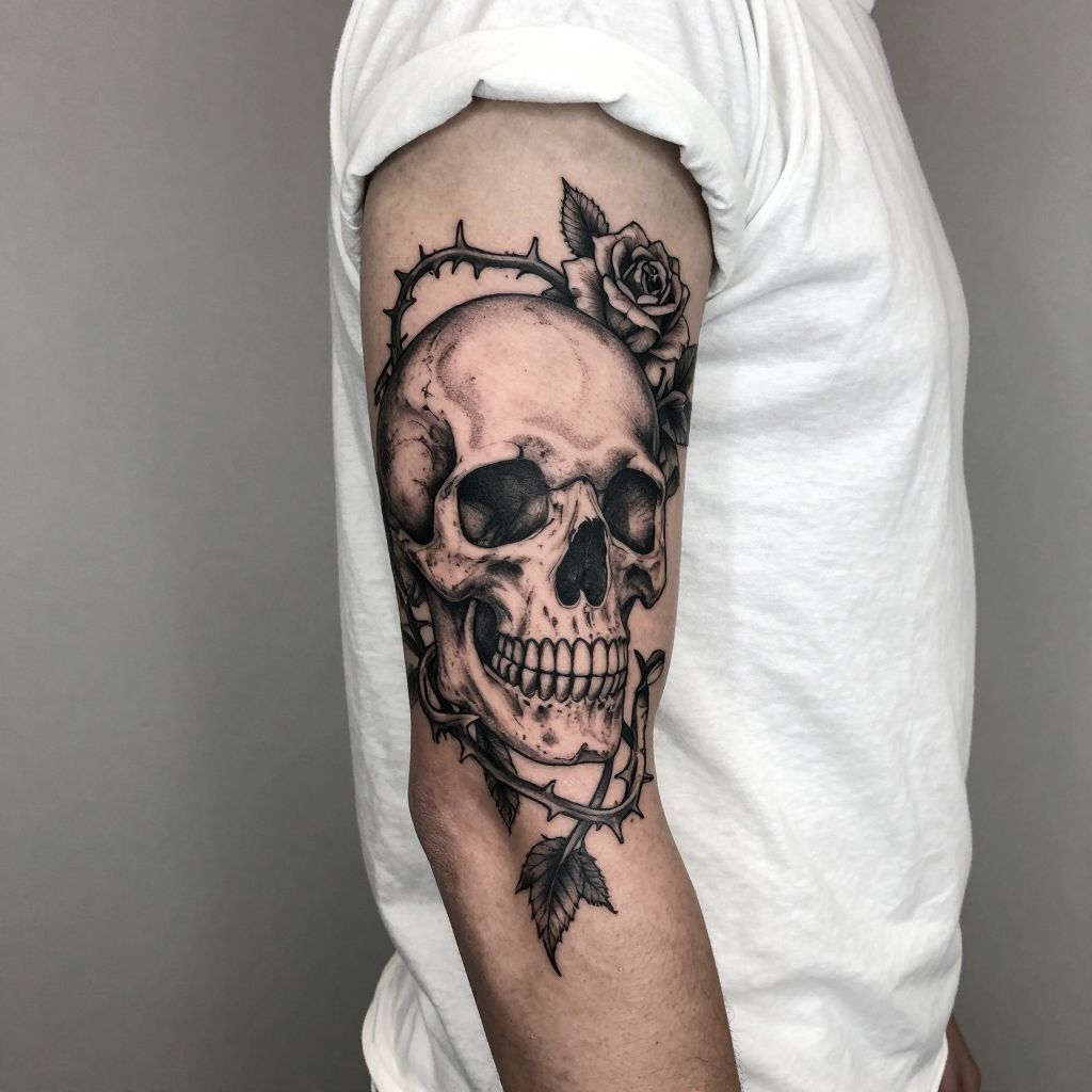 Classic Skull with Floral Accents