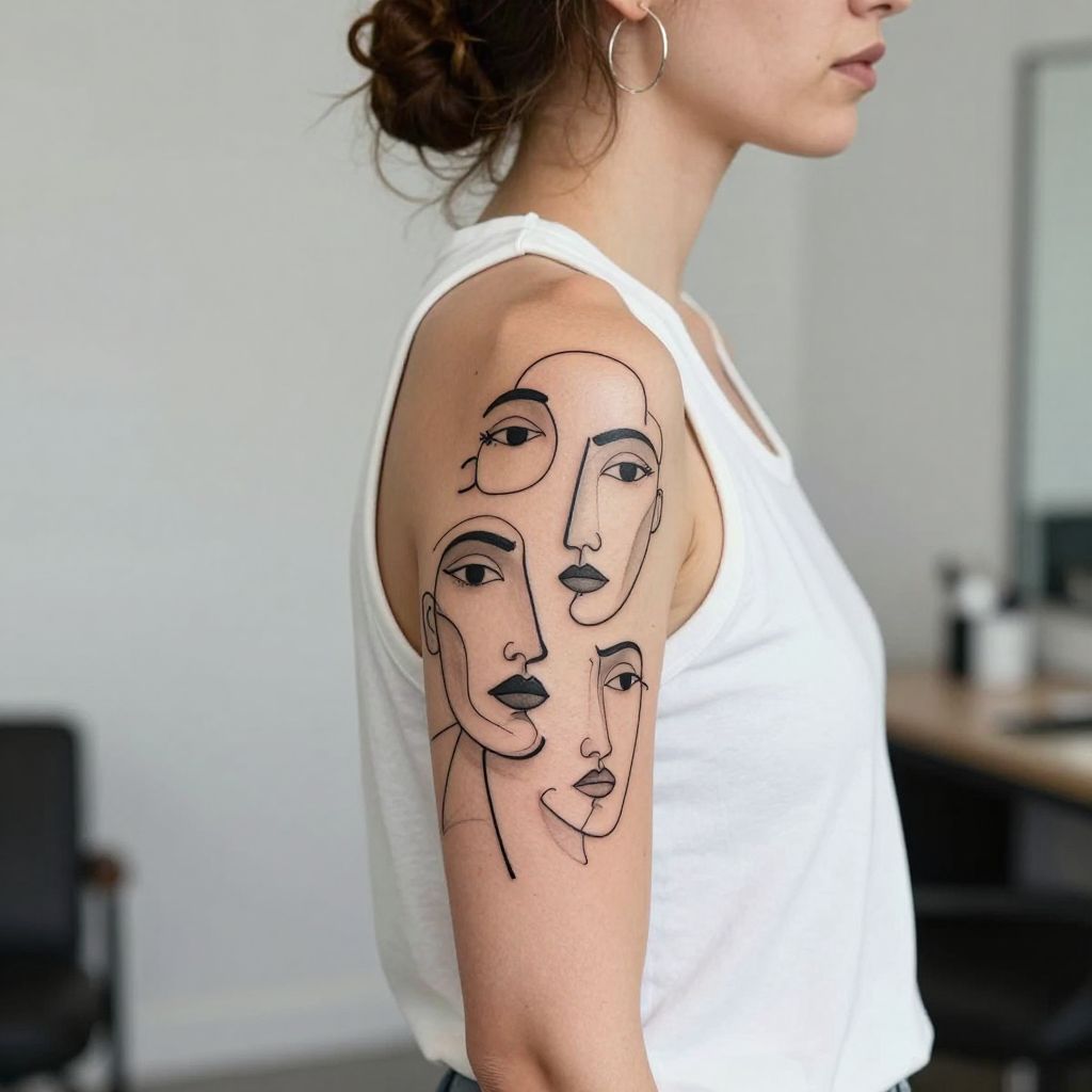 Abstract Line Art Faces