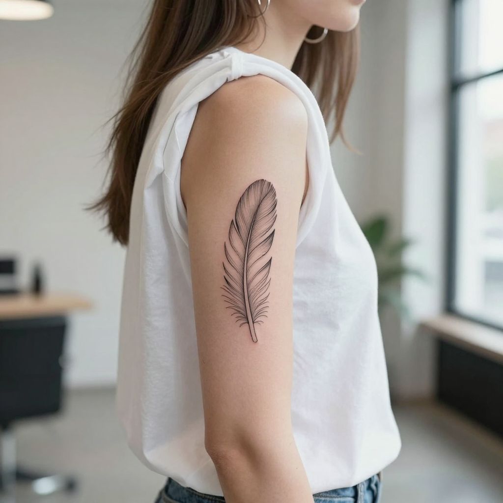 Outline Feather Tattoo