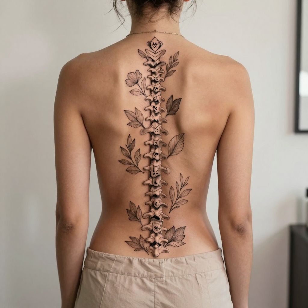 tattoo placement ideas spine vertical design