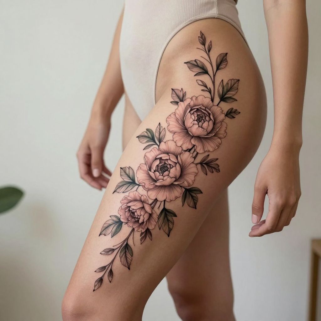 thigh tattoo ideas floral vine wrap