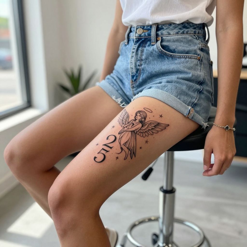 thigh tattoo ideas angel number script