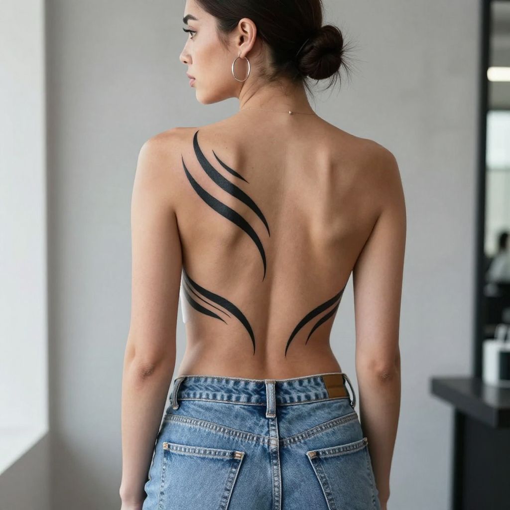 Tribal inspired curve pattern tramp stamp tattoo idea