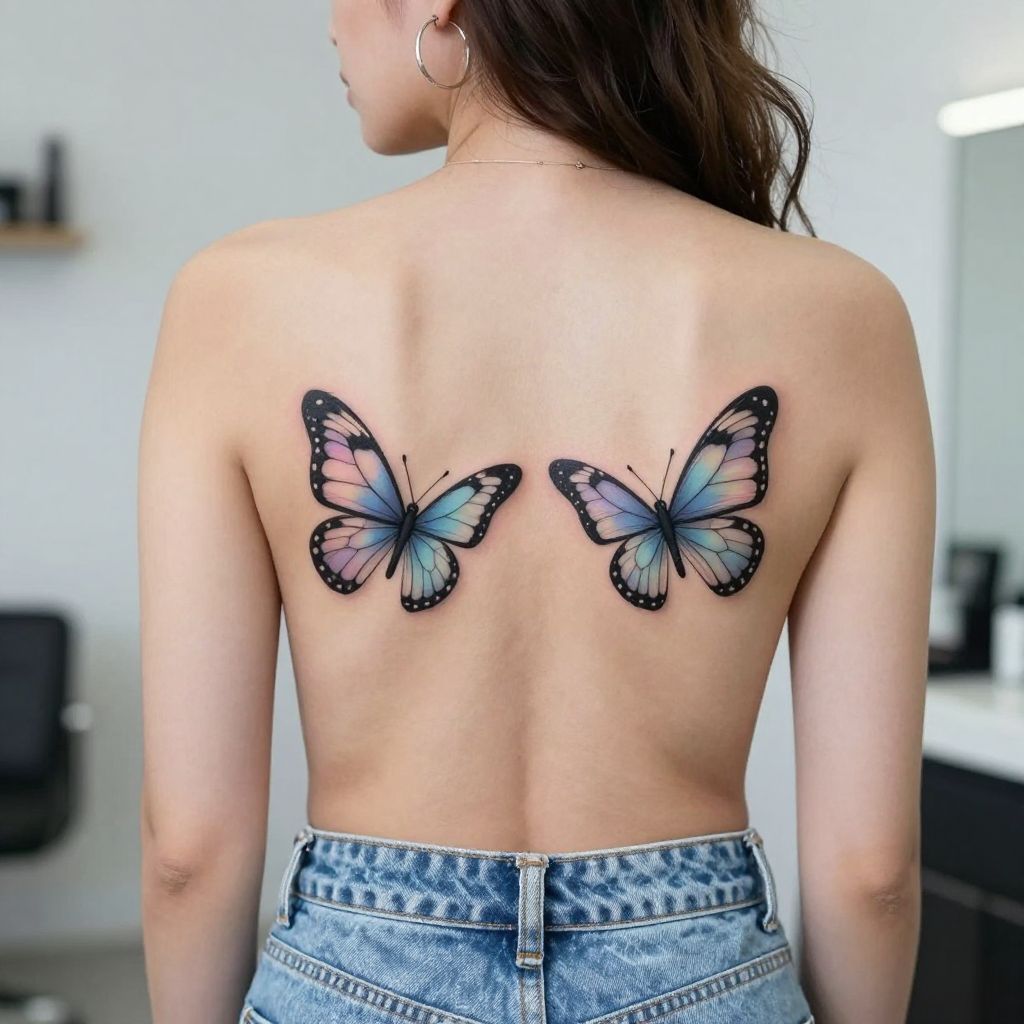 Butterfly pair with symmetry tramp stamp tattoo idea