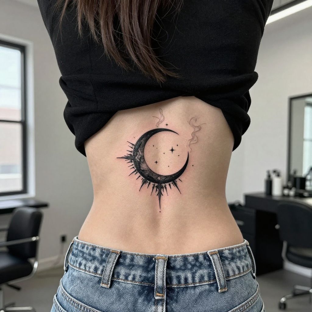 Gothic moon crescent tramp stamp tattoo idea