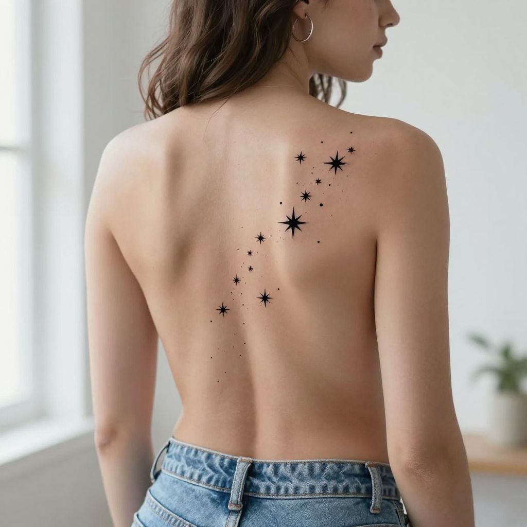 Star cluster with sparkle details tramp stamp tattoo idea