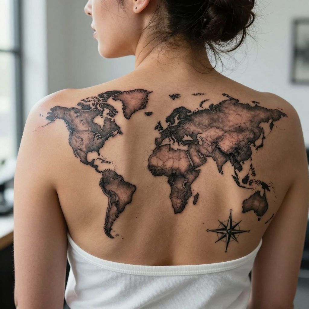 Vintage World Map Travel Tattoo