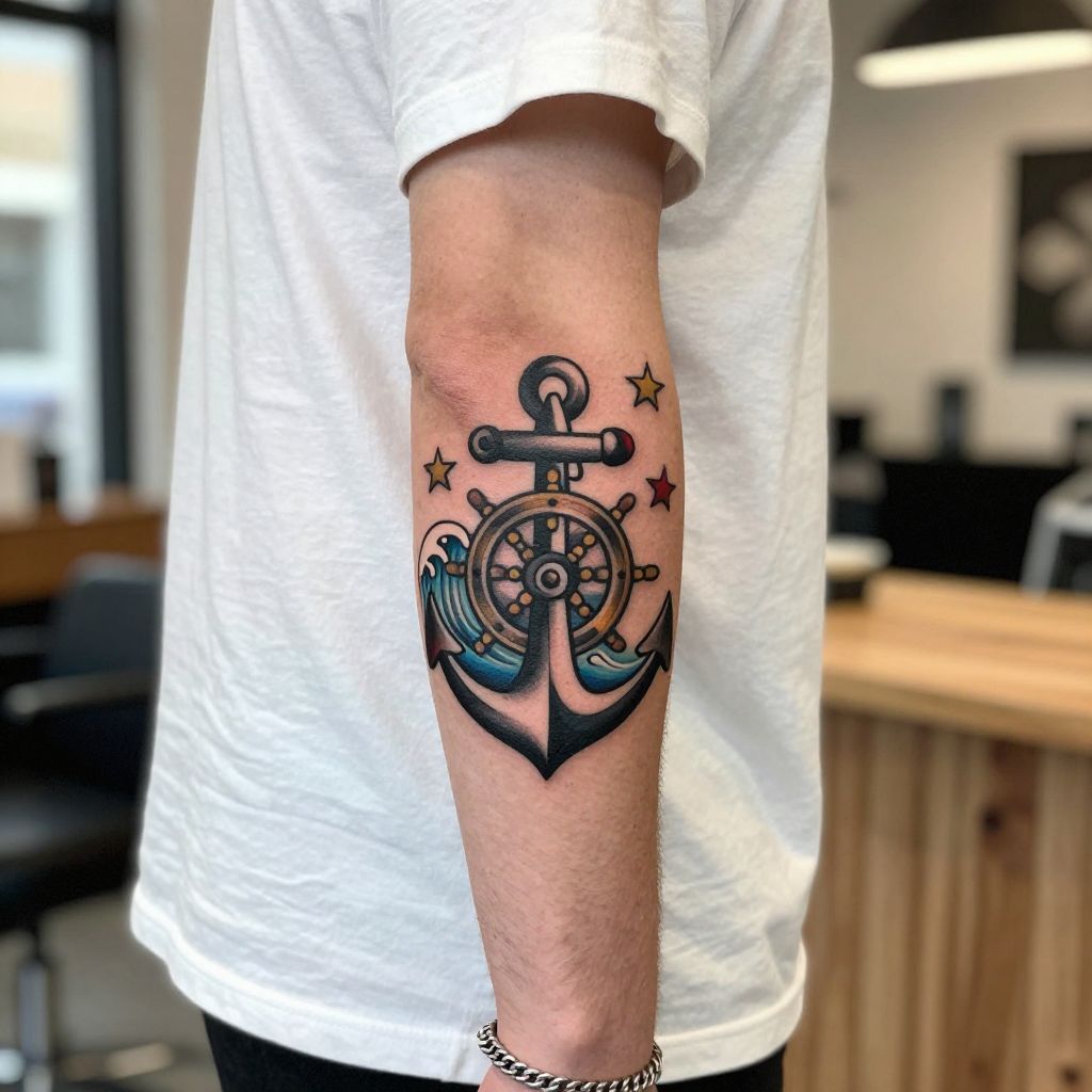 Anchor with Travel Elements Tattoo