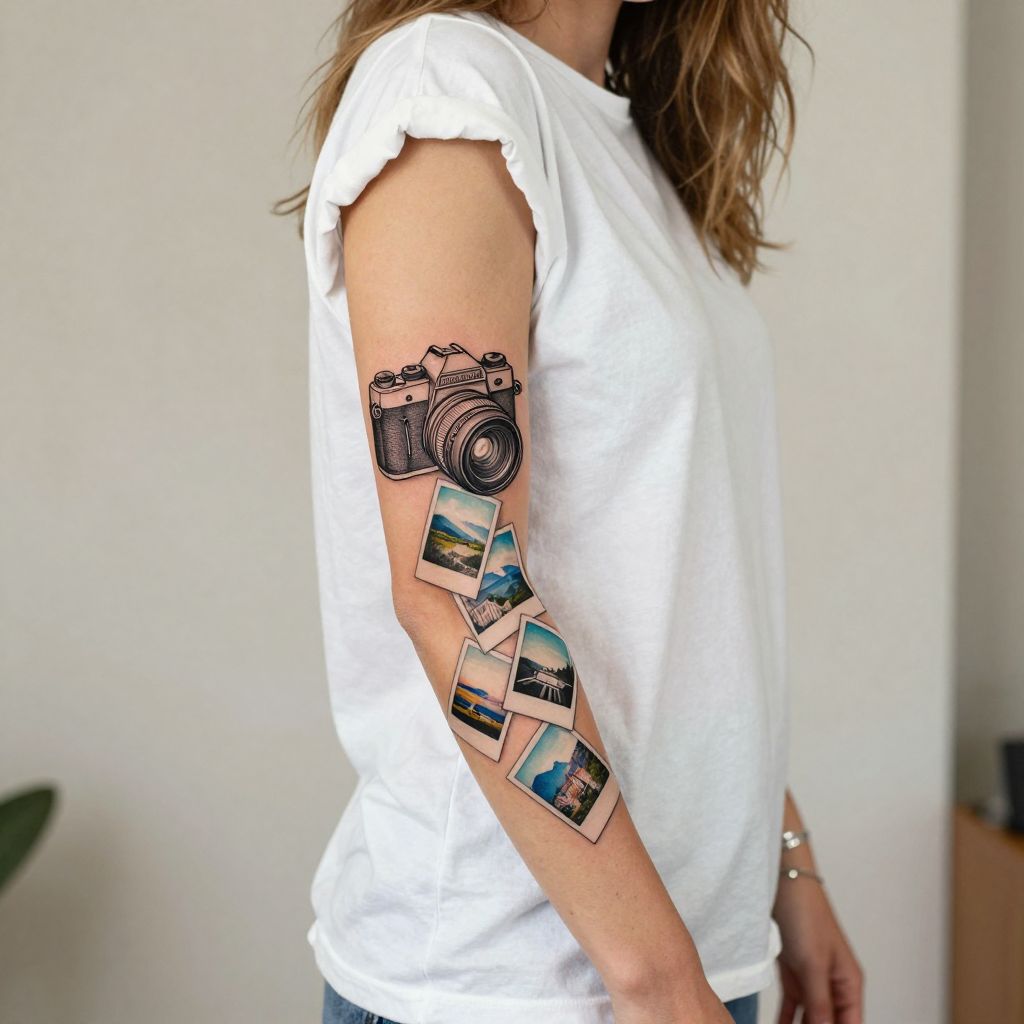 Camera with Polaroid Photos Tattoo