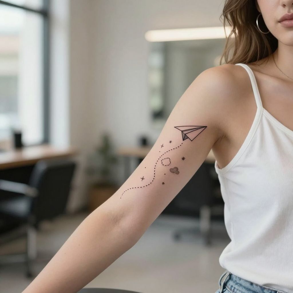Paper Airplane Trail Tattoo