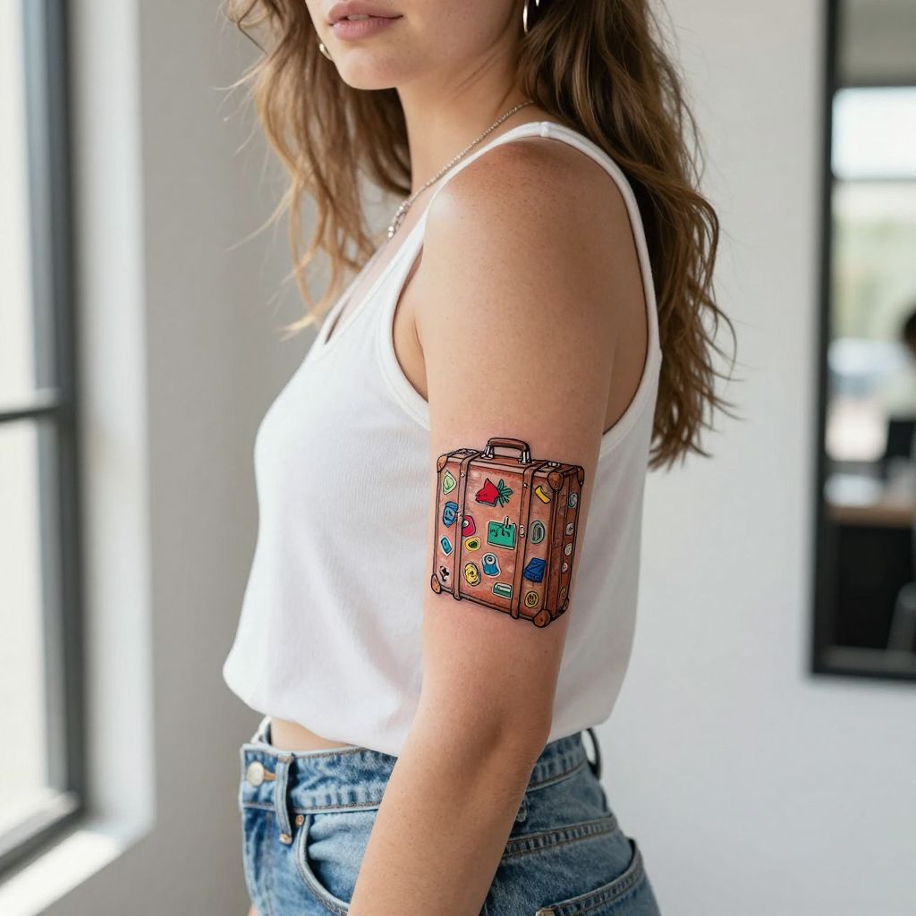 Suitcase with Travel Stickers Tattoo