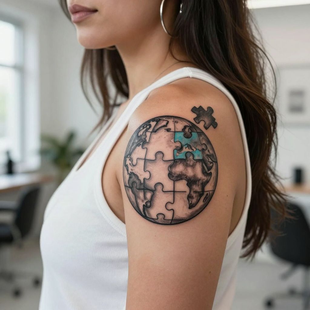 Globe Puzzle Piece Tattoo