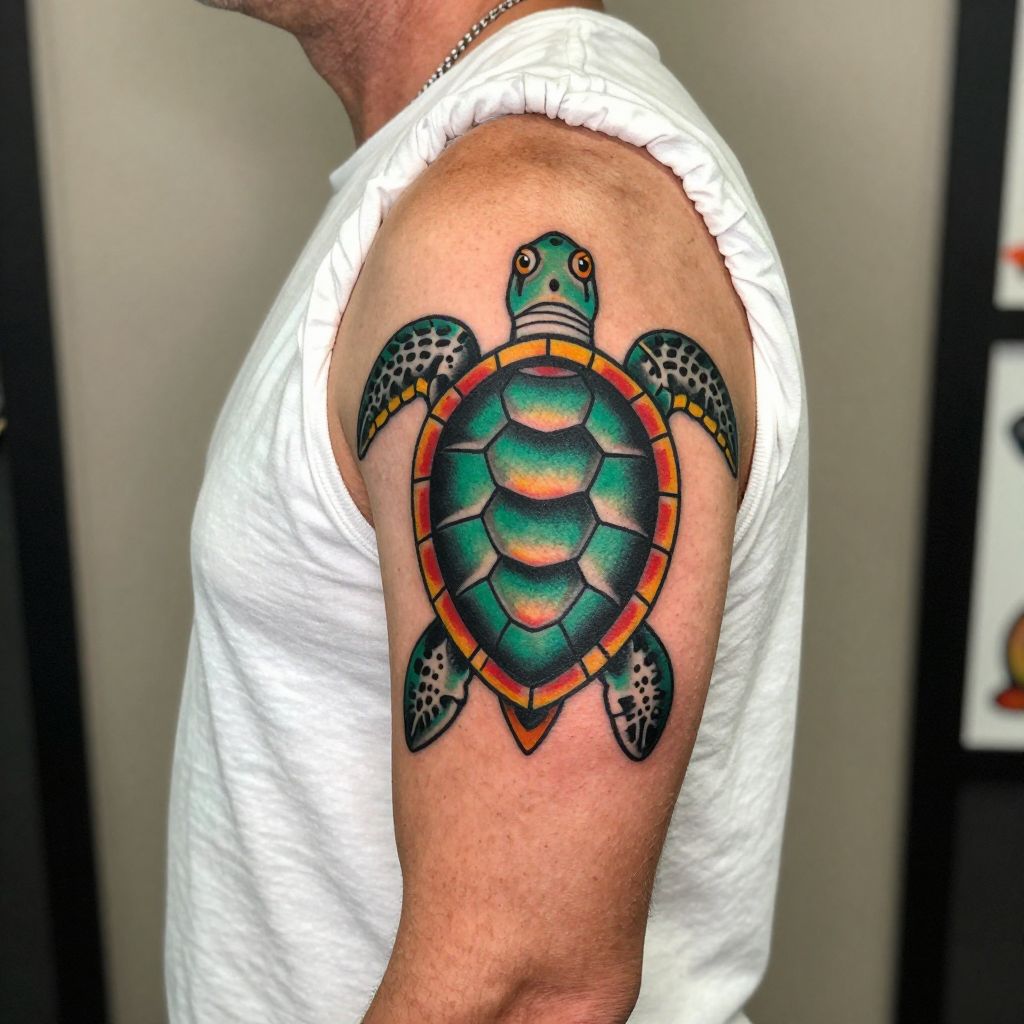 Old School Turtle with Traditional Colors