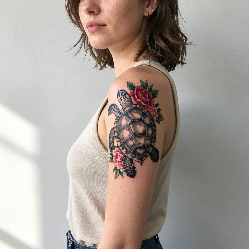Turtle with Floral Accents