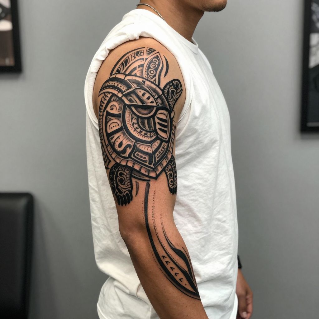 Tribal Turtle with Bold Black Lines