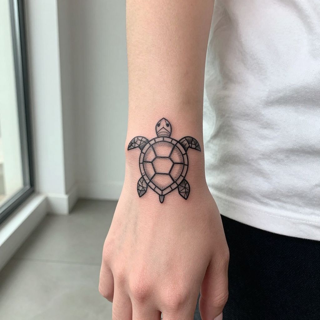 Tiny Geometric Turtle on Finger