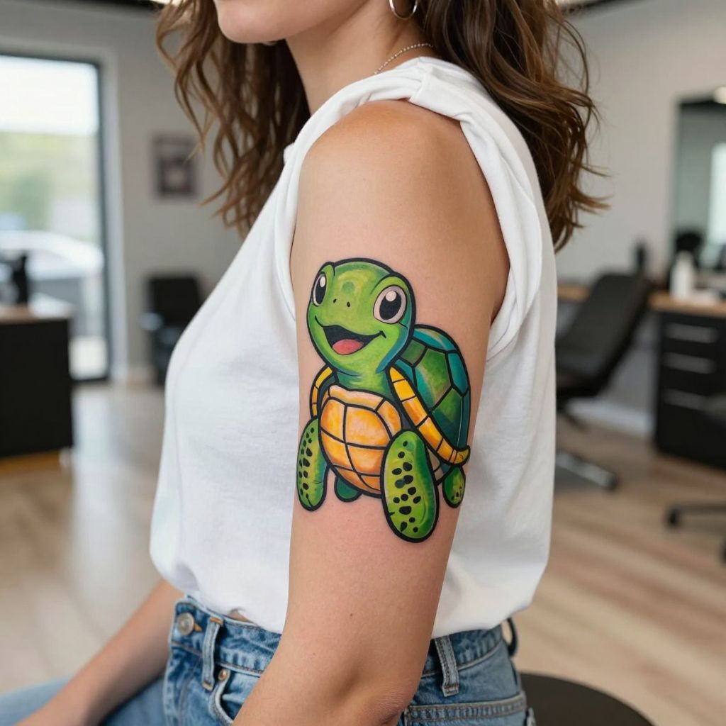 Cartoon Style Happy Turtle