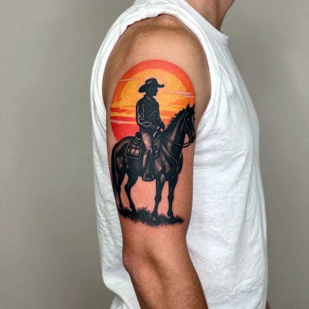 Classic Cowboy Silhouette with Sunset Backdrop