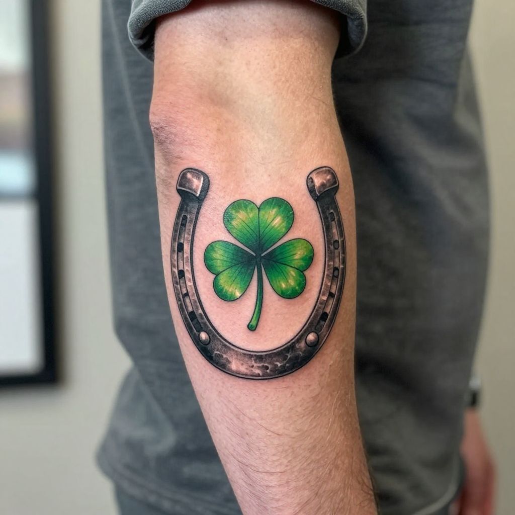 Horseshoe with Lucky Four-Leaf Clover