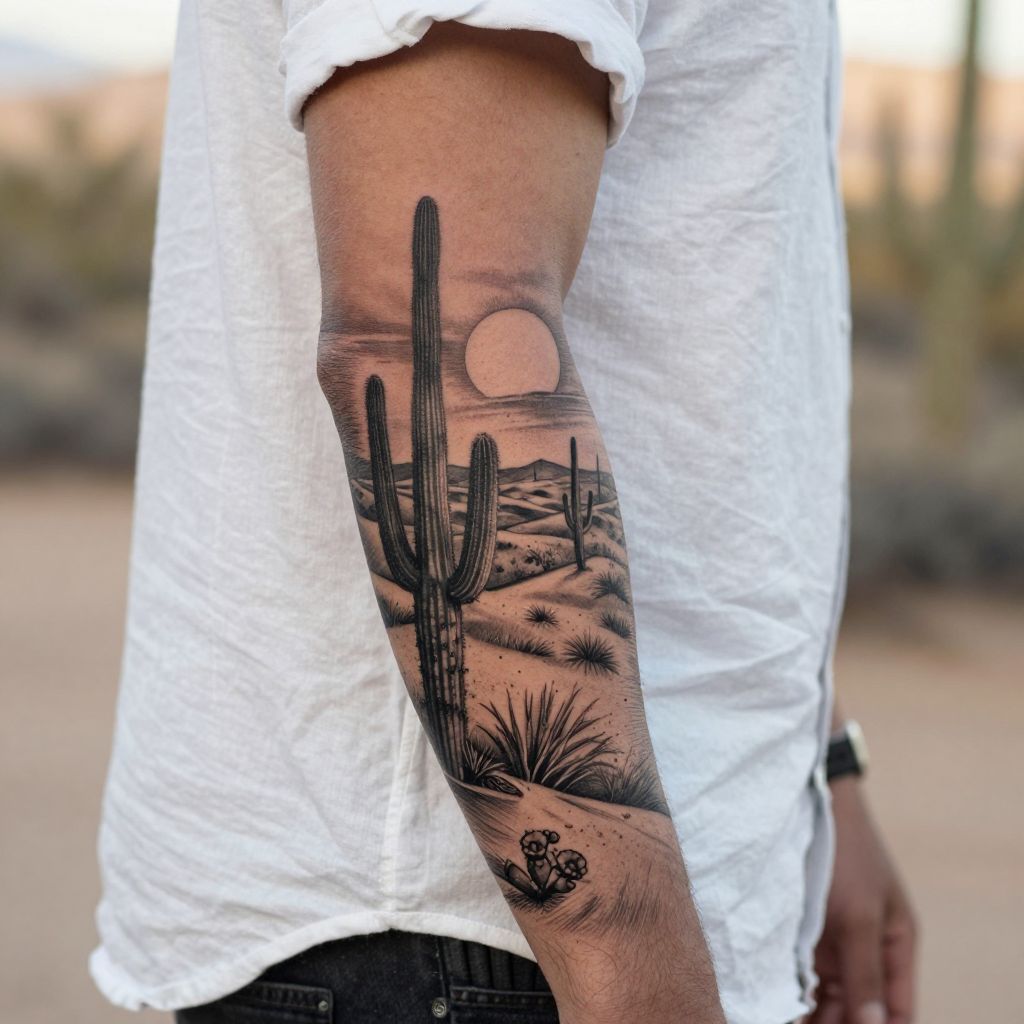 Desert Landscape with Saguaro and Dunes
