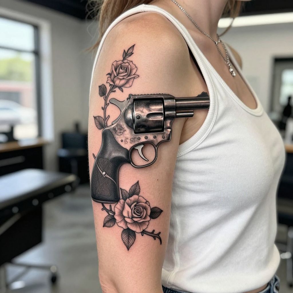 Detailed Western Revolver with Floral Accents