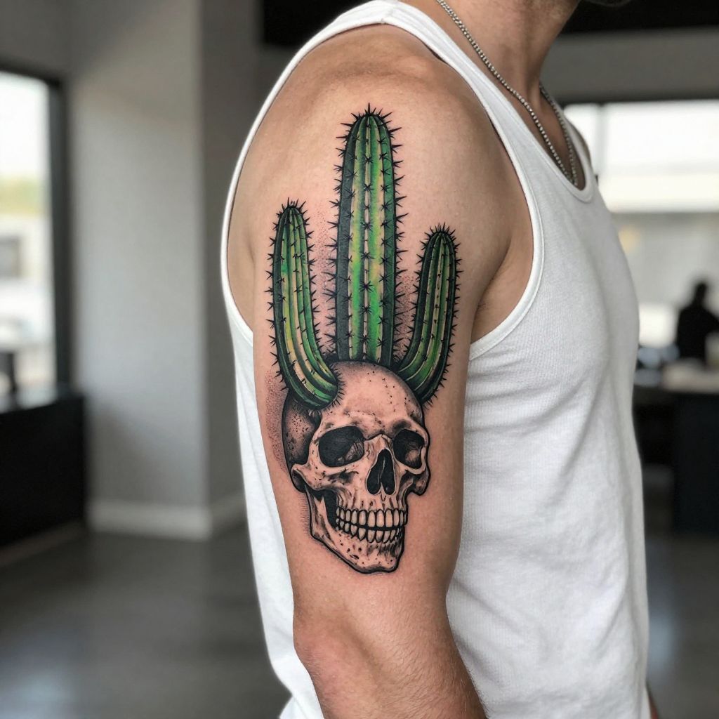 Western Skull with Cactus Crown