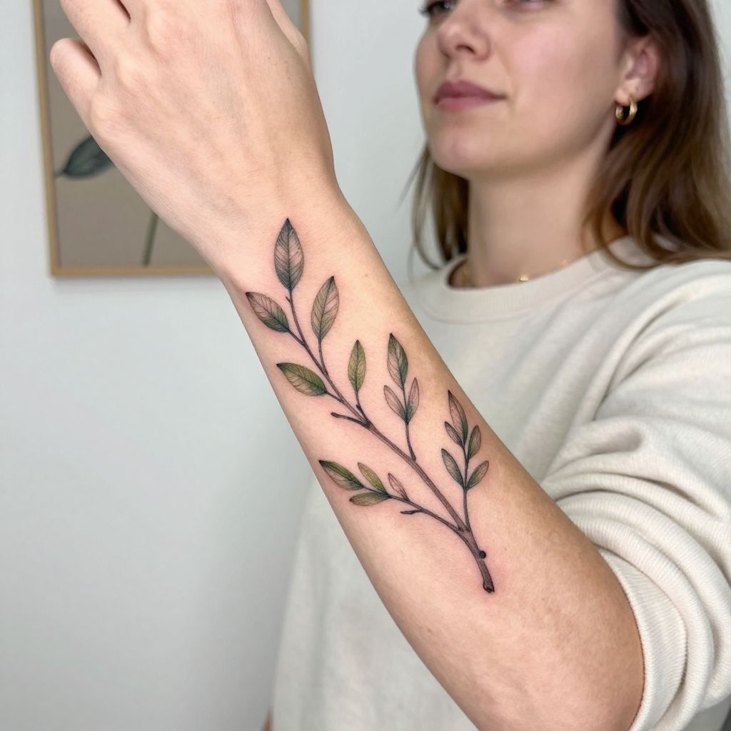 Botanical Branch wrist tattoo idea