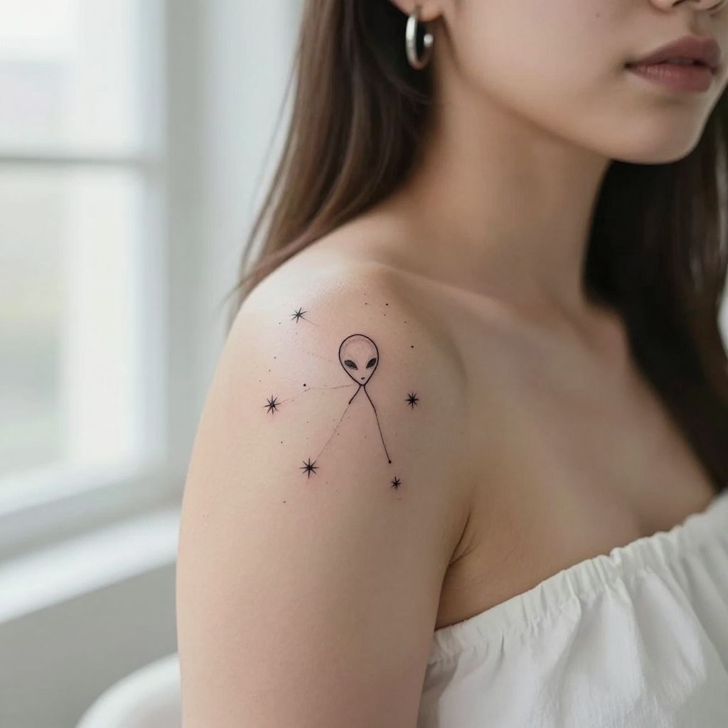 Tiny Alien Outline with Stars