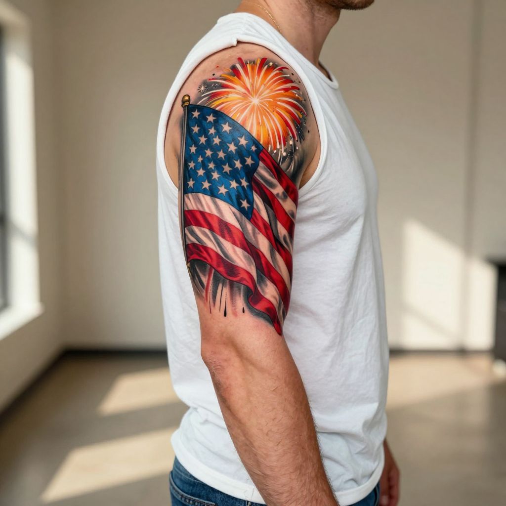 Flag with Fireworks