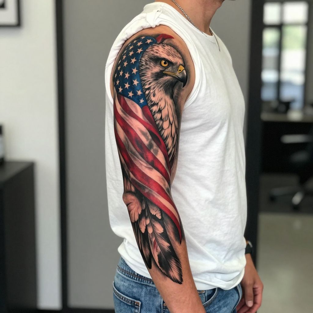 Flag Wrapped Around a Hawk