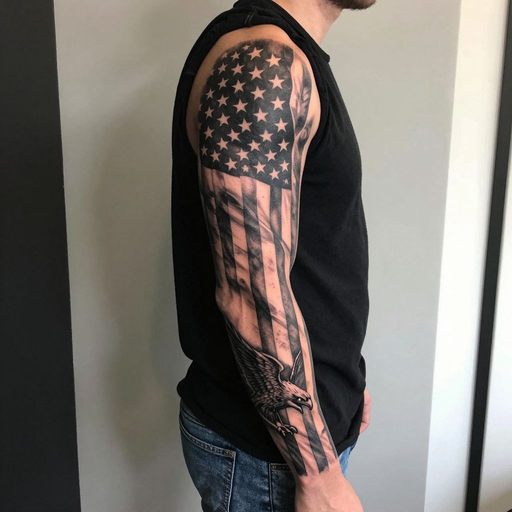 Black and Grey American Flag Sleeve