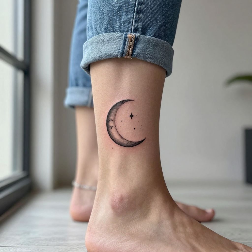 Crescent Moon Ankle Tattoo