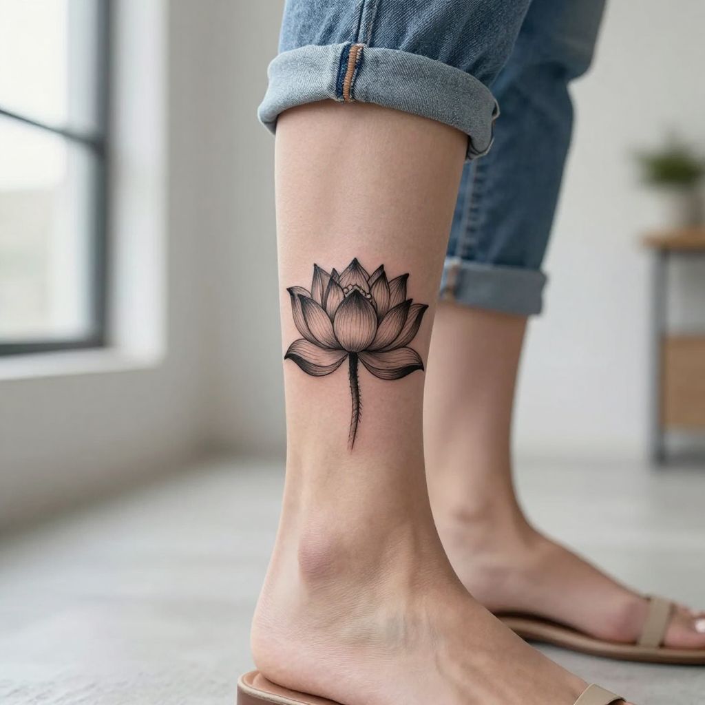 Lotus Flower Ankle Tattoo